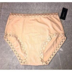 Natori Bliss Brief Panty Womens Small Cafe Beige Lace Trim Pima Cotton 755058